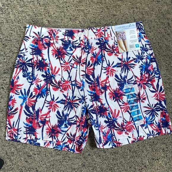 Caribbean Joe Pants - Caribbean Joe & Co Palm Tree Print Shorts Lightweight Cotton Spandex Sz 12 NWT